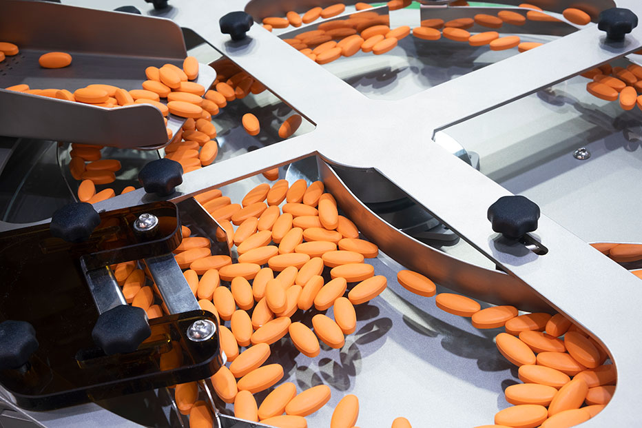 Tablets being sorted in a factory